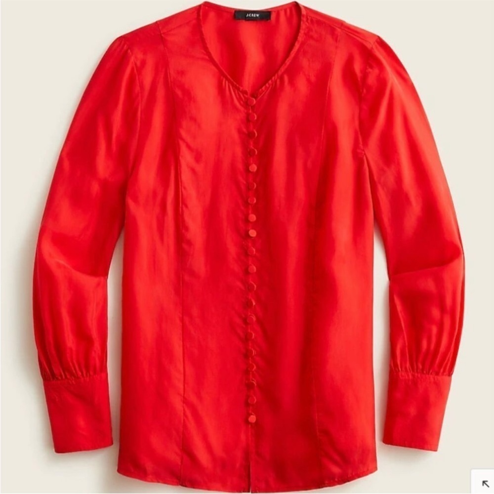 J. Crew Eco Cupro‎ Covered Button Top in Holiday Red